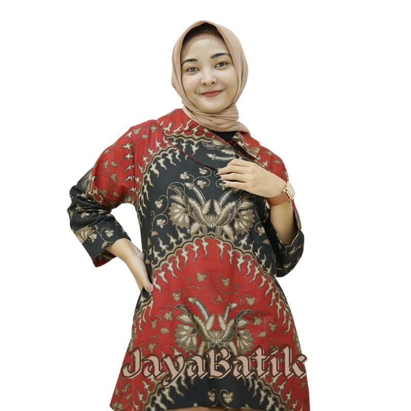 tey-17 Batik wanita ASJ SA HRB026 Kenongo Kemeja Tosca Pendek-KERIS MAROON