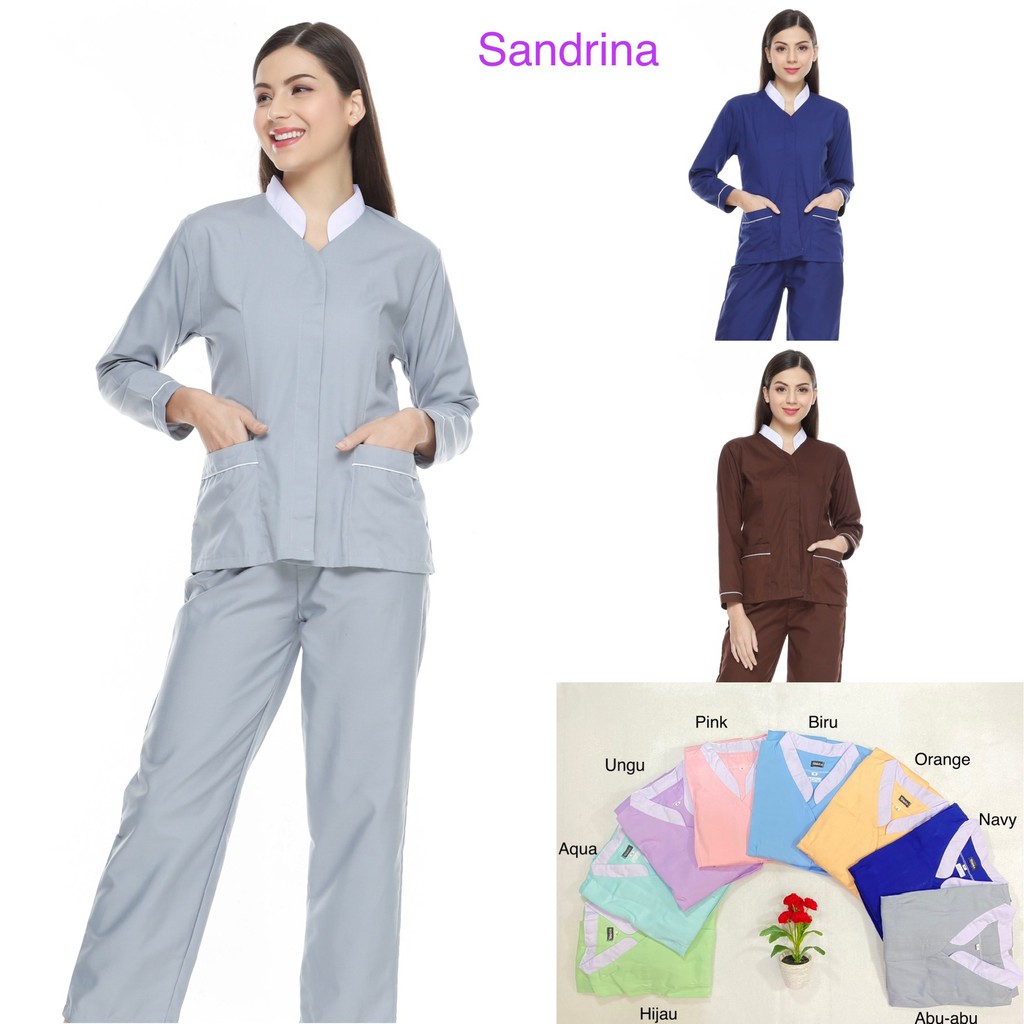 [SANDRINA] Baju seragam suster ( Lengan panjang )/ Seragam nanny/ Seragam klinik premium