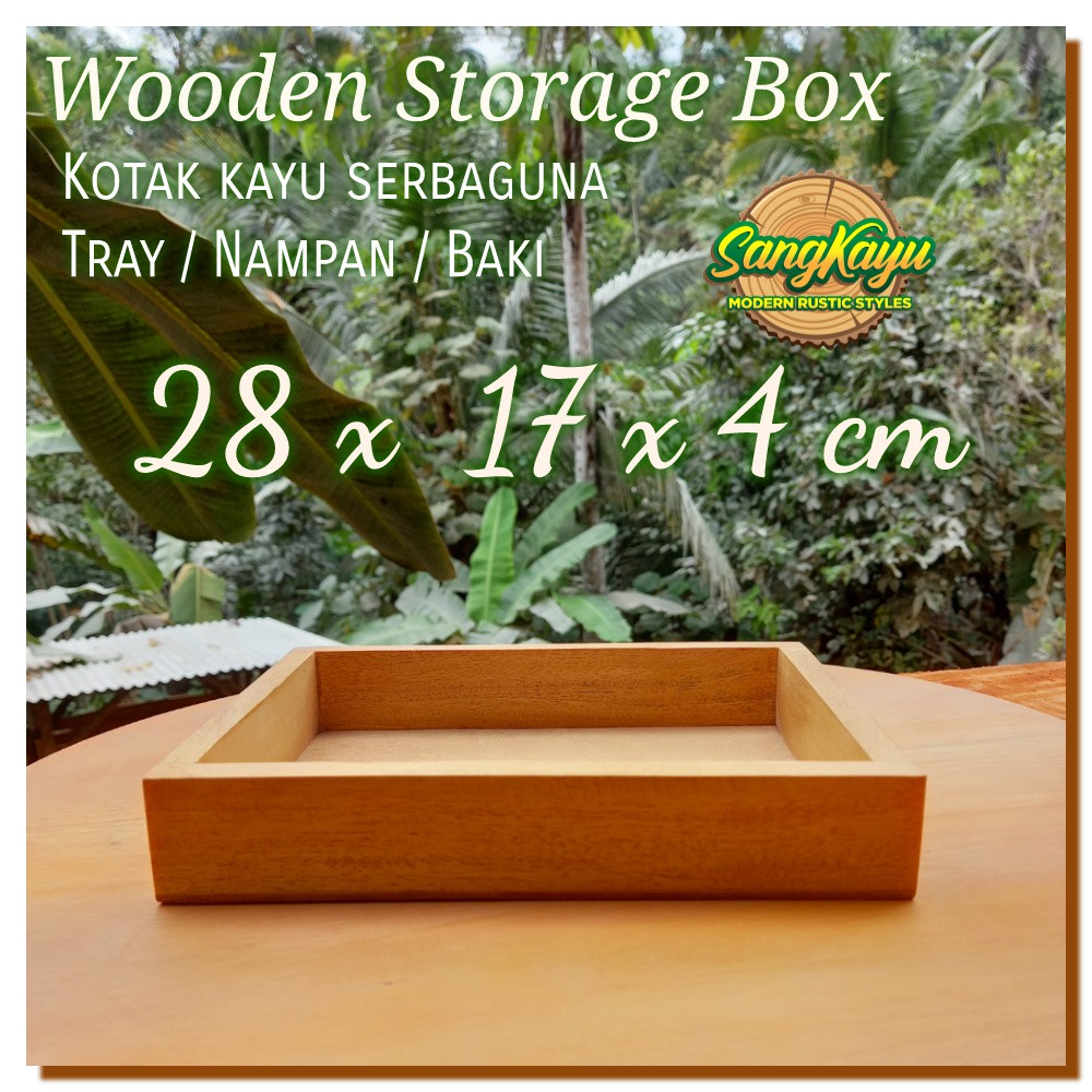 Wooden storage box 28x17x4 cm kotak kayu kotak serbaguna nampan baki