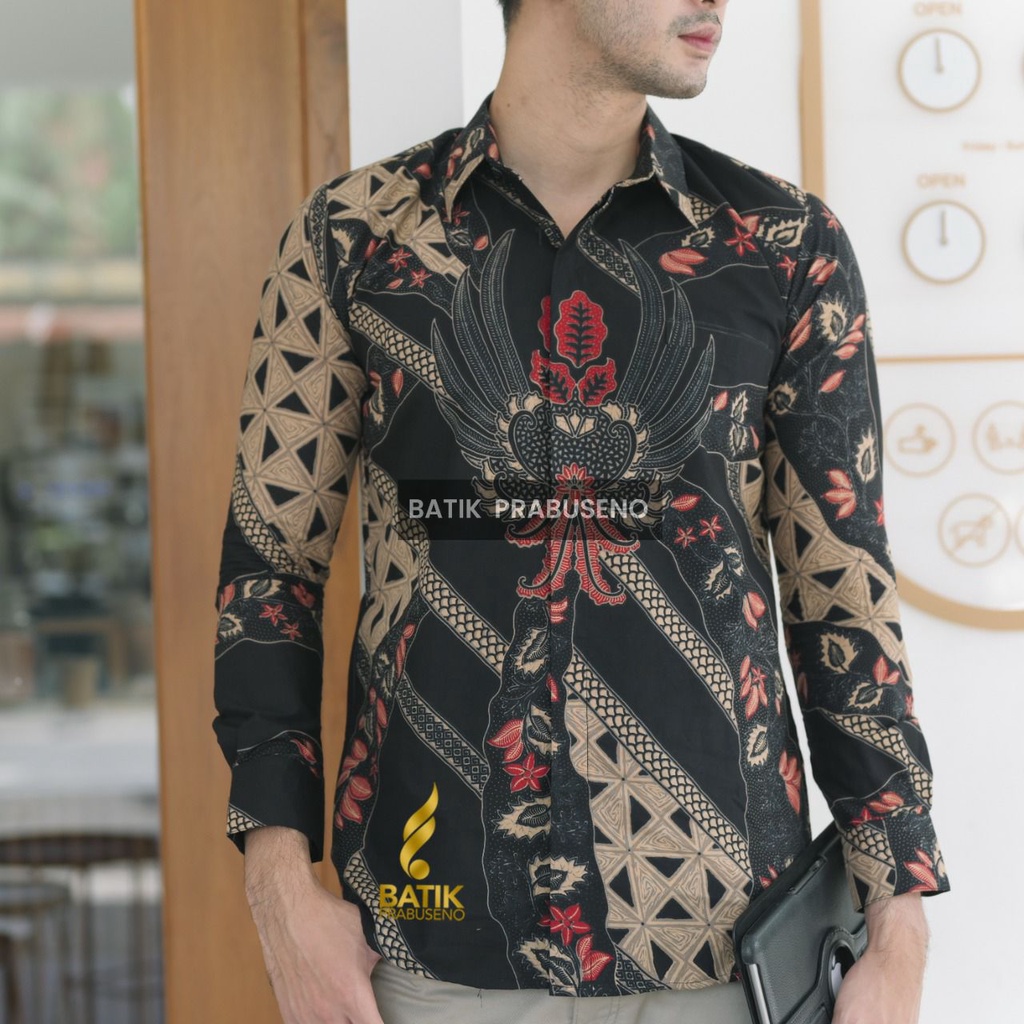 CENDANA Kemeja Batik Pria Lengan Panjang Slim Fit Slimfit  Full Furing Jumbo Modern Premium Hem Atasan Cowok Anak Muda Dewasa Mewah Bahan Katun Printing Tangan Halus Tebal Seragam Kerja Slimfit Kantor Terbaru 2022 Solo Jakarta COD XL