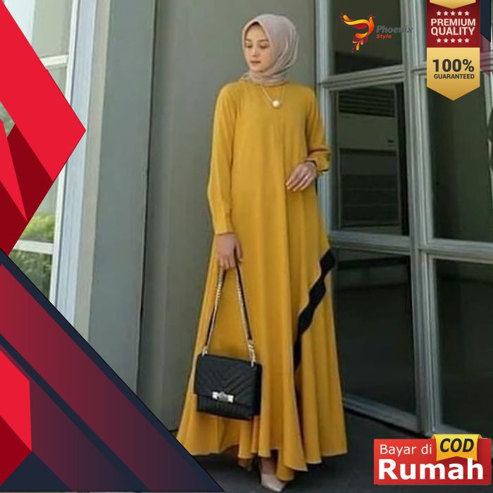 DRESS PAKAIAN FASHION WANITA MUSLIM GAMIS MUSLIMAH MAXY DRESS WALLYCREPE SENJA DRESS WANITA IK