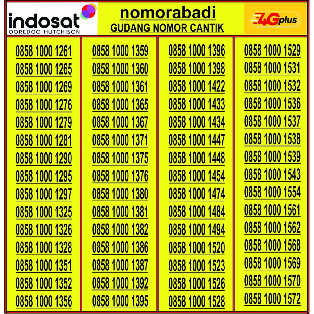 NOMOR CANTIK INDOSAT 4G 0858 1000 H100