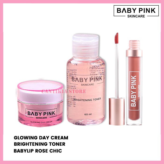 Glowing Day Cream & Brightening Toner & Babylip Rose Chic Baby Pink Skincare Original BPOM