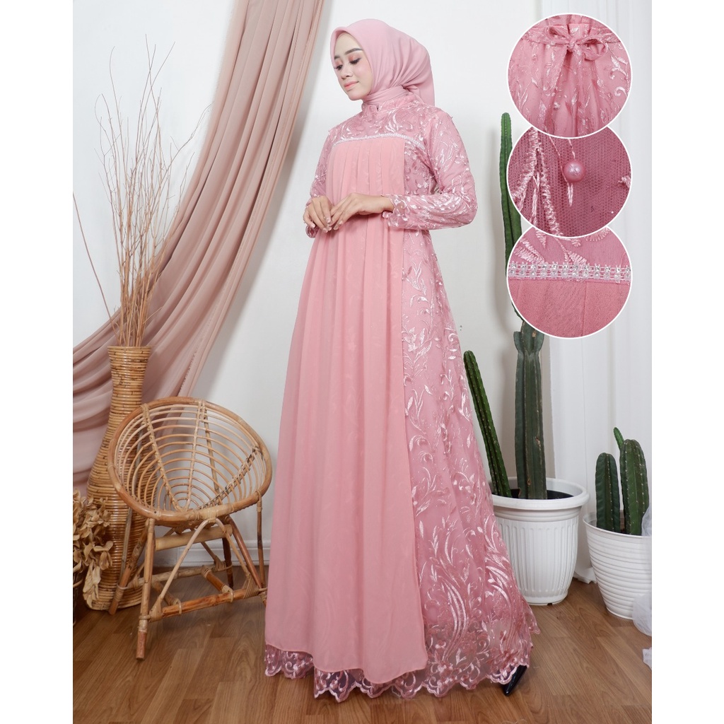 Dress Gamis Kebaya Cantik Modern Mix Ceruty Babydoll Gaun Pesta Kondatangan Wanita Mewah By santiank kebaya