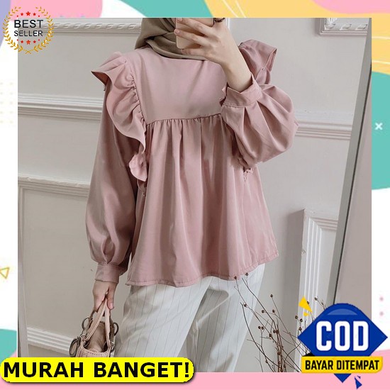 Zaza_Fashion Baju Atasan Wanita Terbaru 2022 Import Real Pict / Blouse Wanita Hits Morgan [Cod] Outf