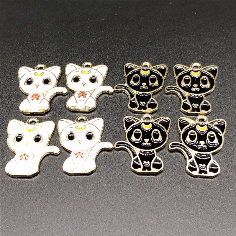 4pcs Liontin Enamel Handmade Bentuk Kucing Bahan Alloy Untuk Membuat Perhiasan Charms