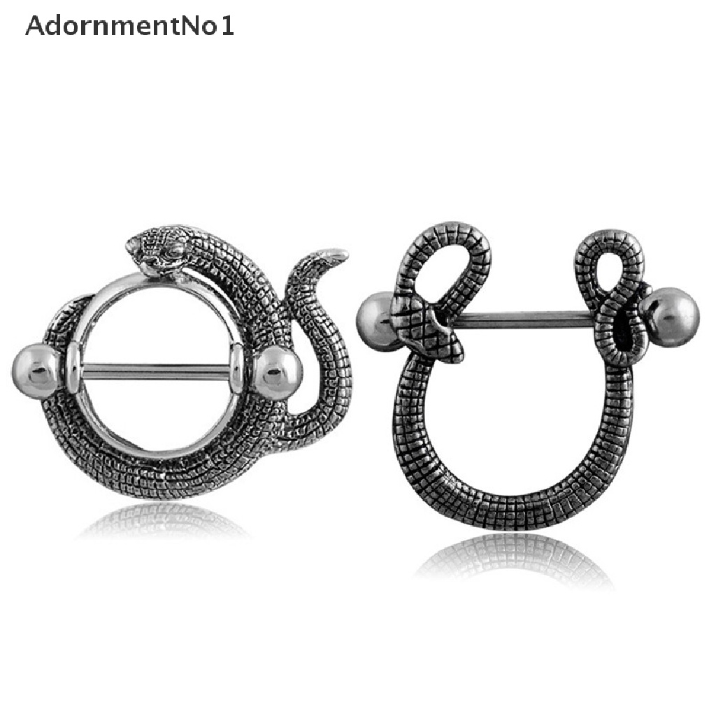 (AdornmentNo1) Cincin Tindik Puting / Tubuh Bahan Stainless Steel 14G Desain Ular Untuk Wanita