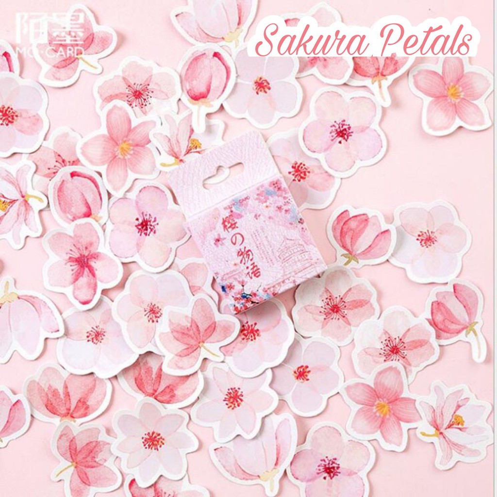 45pcs Aesthetic Stiker Box Lucu Murah Dekorasi Hias Diary/Journal/Scrapbook/DIY-Sakura Petals