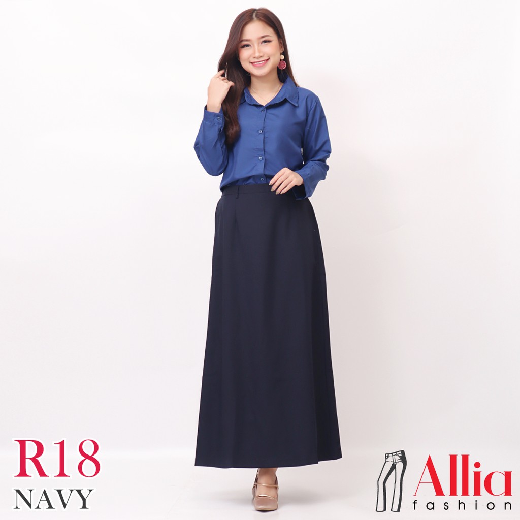 ALLIA R18 - NAVY - M - 7L - Rok A Line Wanita - Rok kerja wanita - Rok Payung