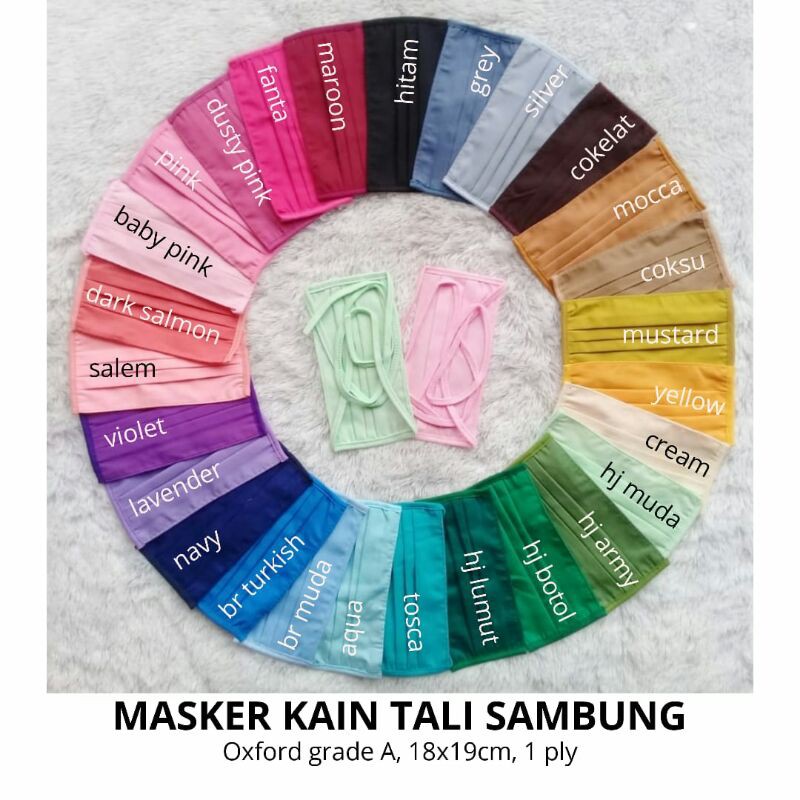 Masker Kain Hijab Tali Sambung Warna Polos Oxford Grade A 1 Ply Adem Tebal Grosir Murah