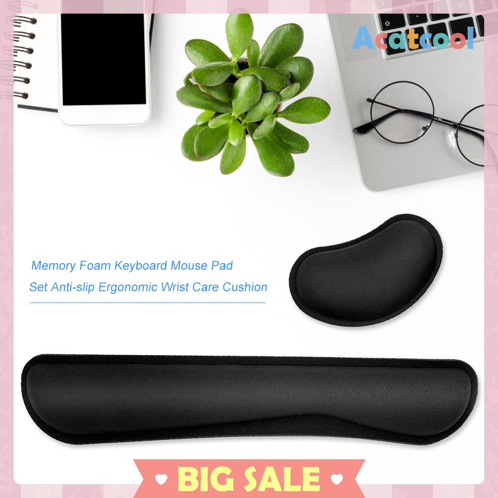 Memory Foam Keyboard Mouse Pad Set Anti-slip Ergonomic Wrist Care Cushion