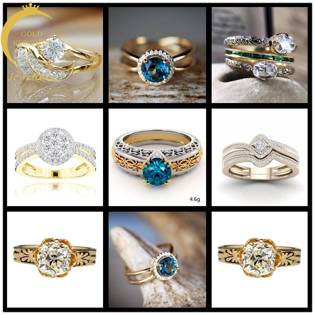 Cincin Titanium Emas Sapphire Dan Berlian Permata Korea Lapis Cincin Wanita  Tunangan
