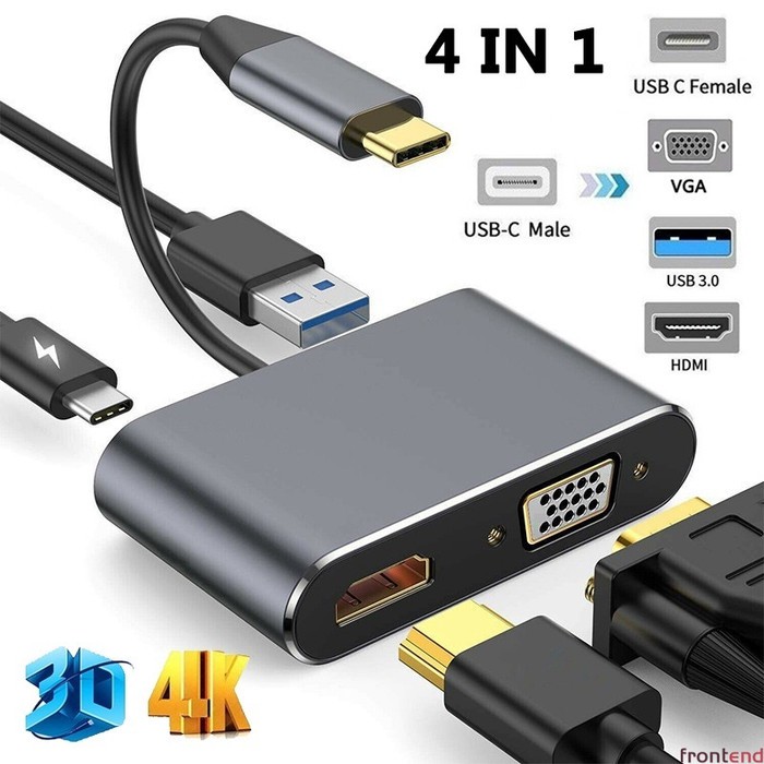 Converter 4 IN 1 Type-C To HDMI VGA USB 3.0 PD Audio Video Adapter