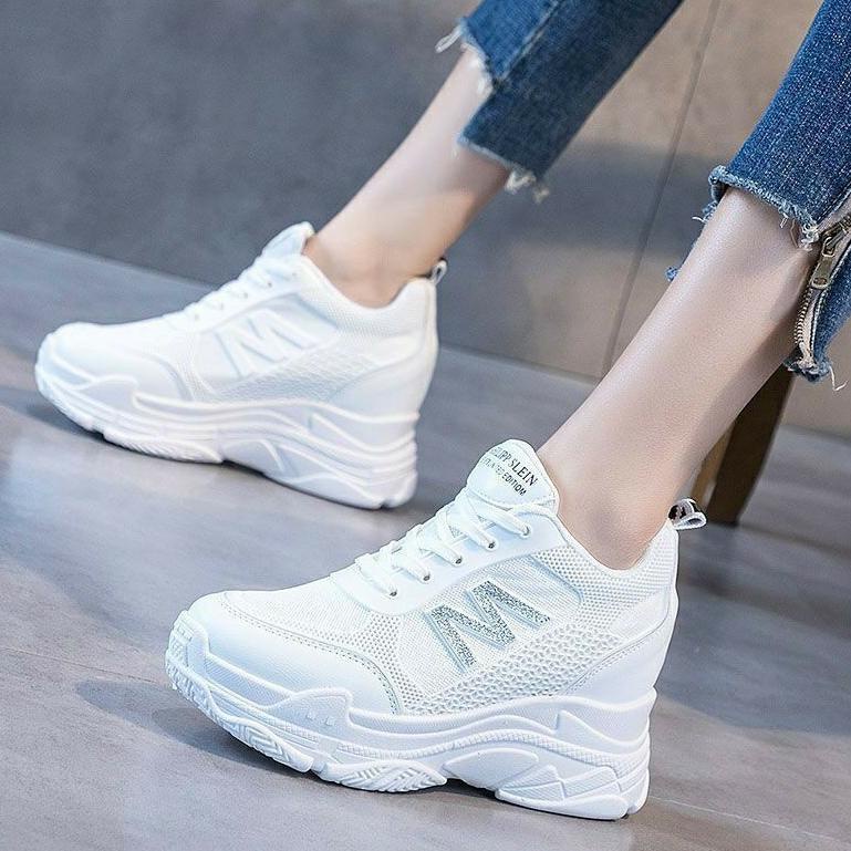 ↪ Sepatu Hak Platform Wanita Penunjang Tinggi Badan Sepatu Sneakers Wanita Import Sol Tinggi Kekinian ㅞ