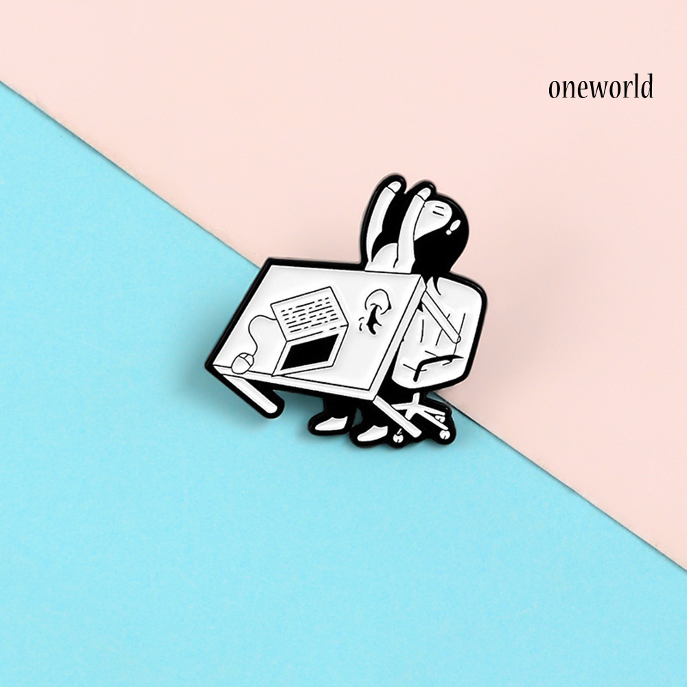 OW@ Chic Office Girl Lift Table Alloy Enamel Brooch Pin Jacket Lapel Badge Decor