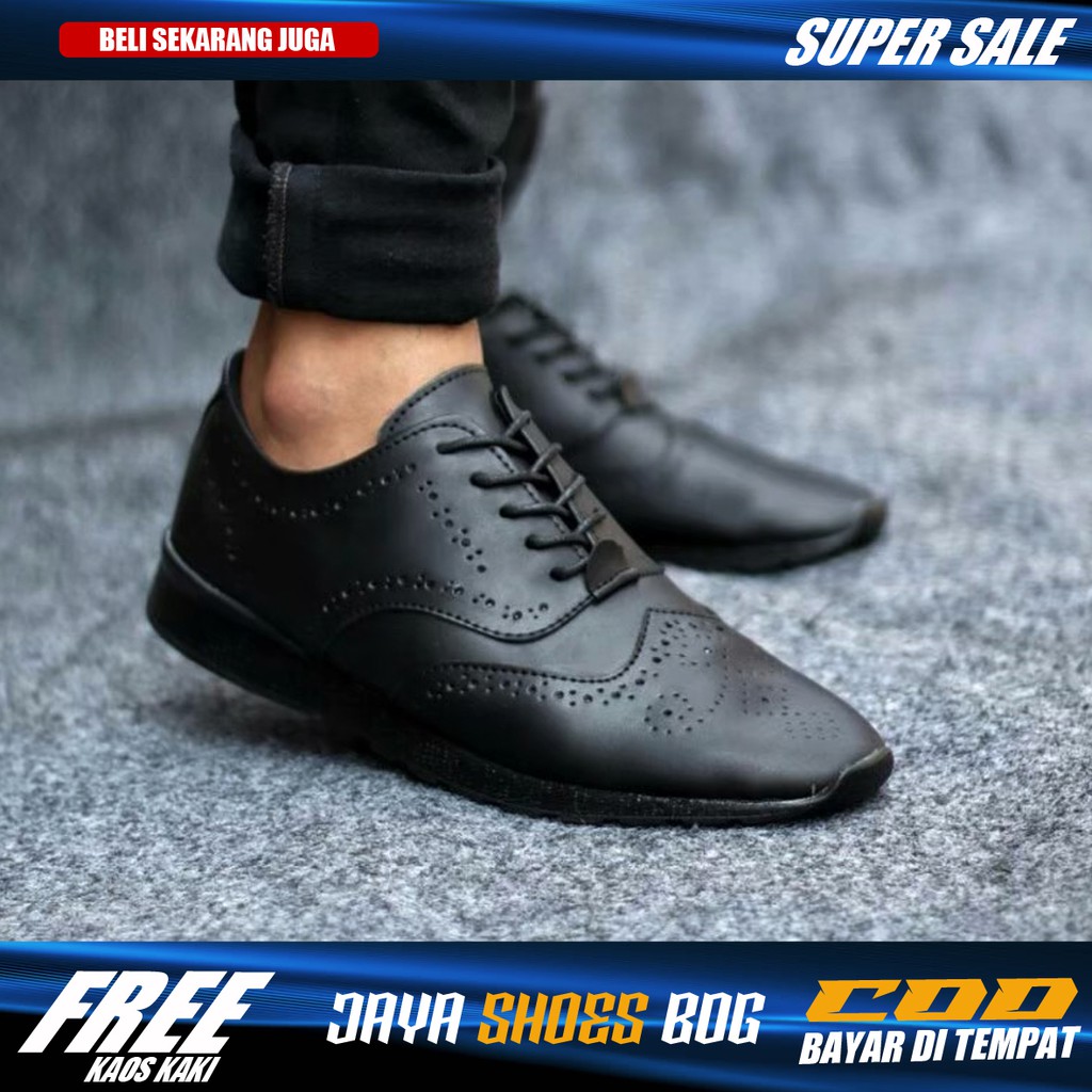 ( BISA COD )Sepatu Casual Sneakers Pria Reagen Knit Wingtip Black