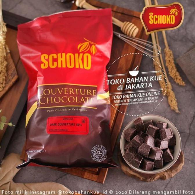 

Schoko Dark Couverture Chocolate CUBE 56% 1kg Cokelat Baking Coklat