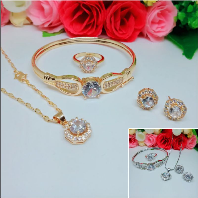 Fourfashion Set Dewasa Xuping Permata Bulat Lapis Emas HH122