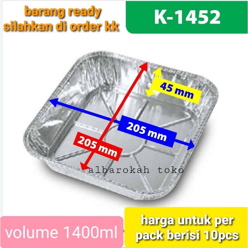 Wadah aluminium  foil kotak 20x20 (K-1452) / loyang aluminium kotak / loyang aluminium + tutup mika