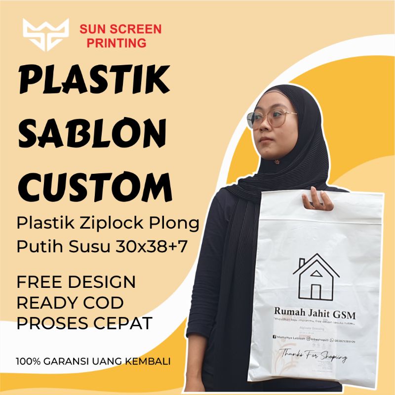 Sablon Plastik Murah Ziplock Plong 30x38+7 Free Design Plastik Packing Olshopo