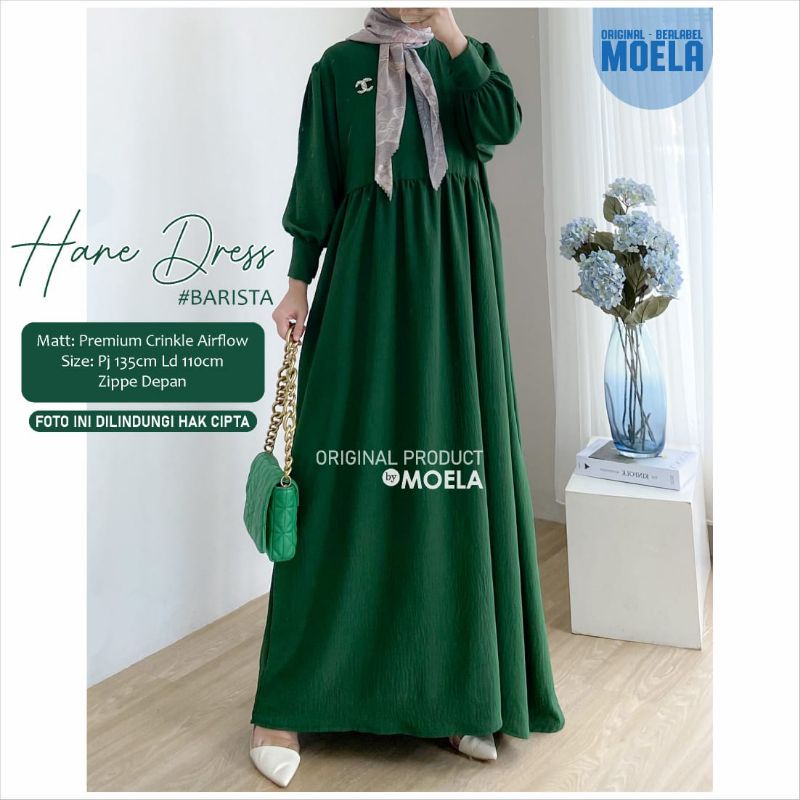Hane Dress Ori Moela / gamis original branded solo/ dress ori solo / produk berlabel moela