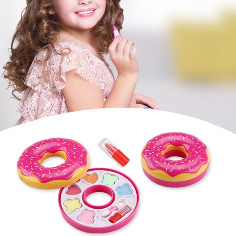 Mainan anak perempuan set make up Bentuk Donat untuk Bermain / Palet Lipstick