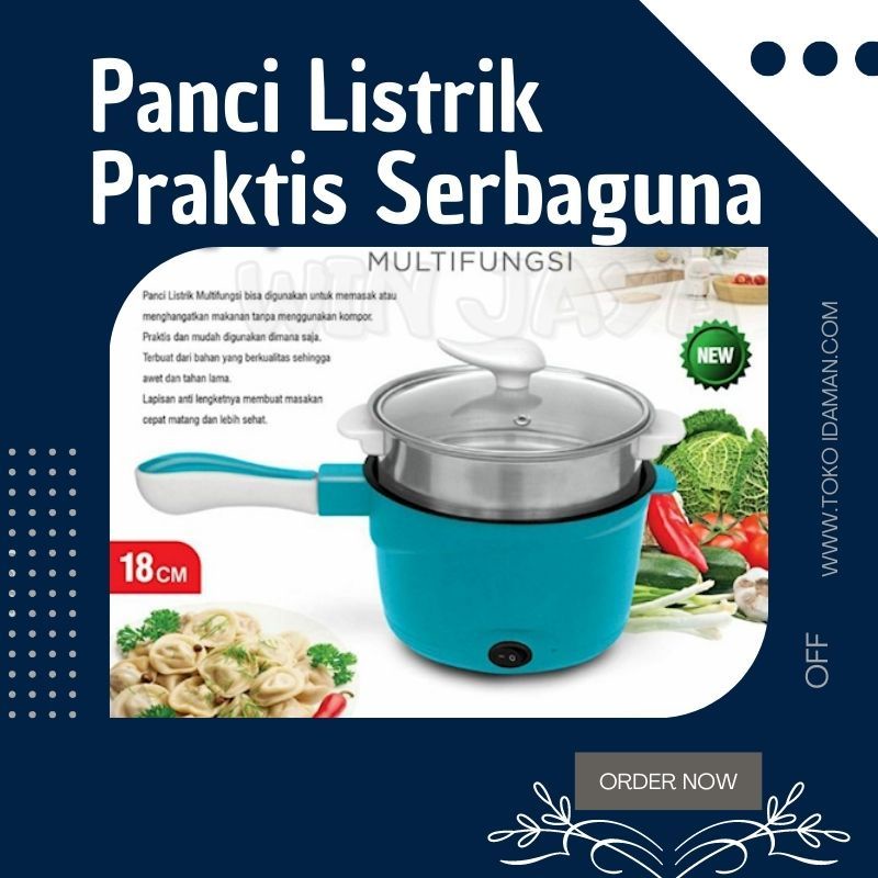 Panci listrik serbaguna FLECO 18cm Elektrik MULTIFUNGSI Memasak atau mengkukus / Kukusan electric Al