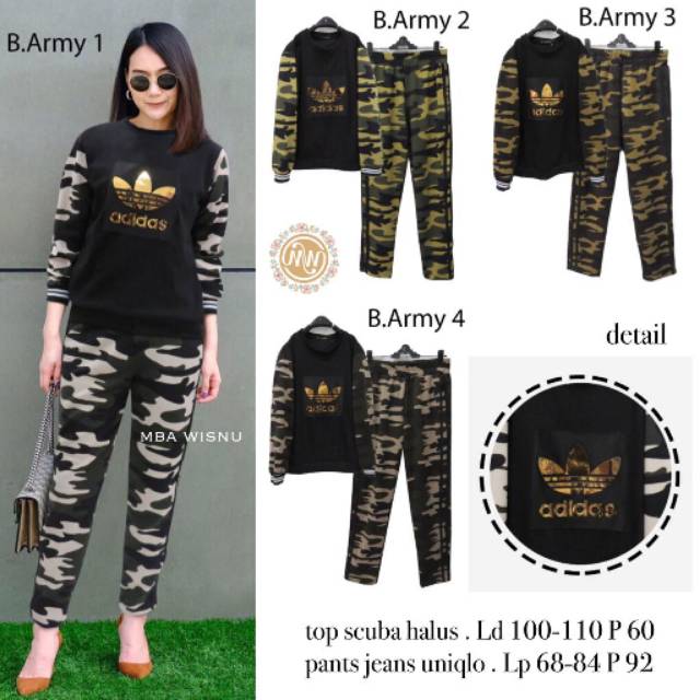 Baju setelan wanita army