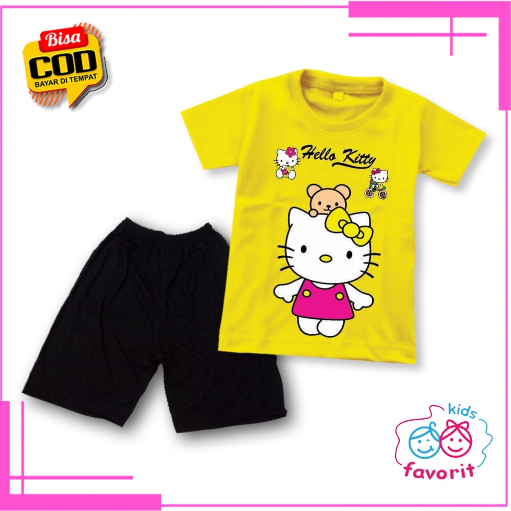 FAVORIT KIDS Setelan anak perempuan lengan pendek stelan kaos anak cewek gambar hellokitty