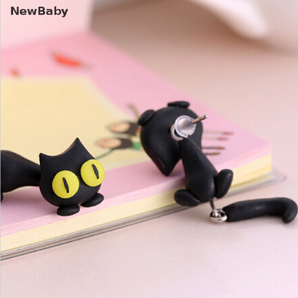 1 Pasang Anting Stud Desain Hewan Kucing Bahan Polymer Clay Untuk Wanita