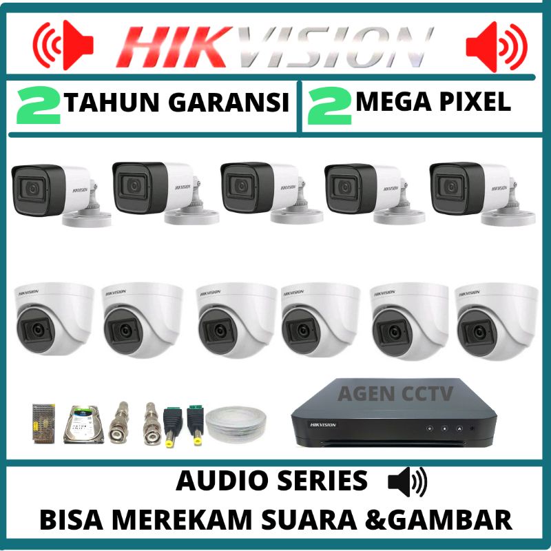 PAKET CCTV HIKVISION 2MP AUDIO 16 CHANNEL 11 KAMERA KOMPLIT TINGGAL PASANG ORIGINAL GARANSI 2THN