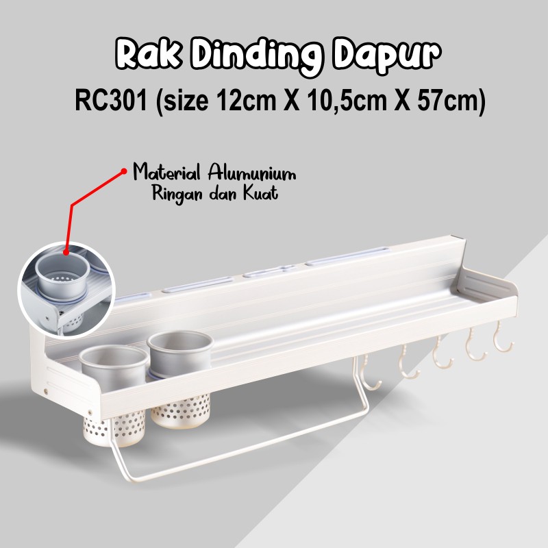 Rak Dapur Dinding Aluminium Tempat Bumbu Pisau Spatula Sendok Set Alat Serbagunazhizhutang88