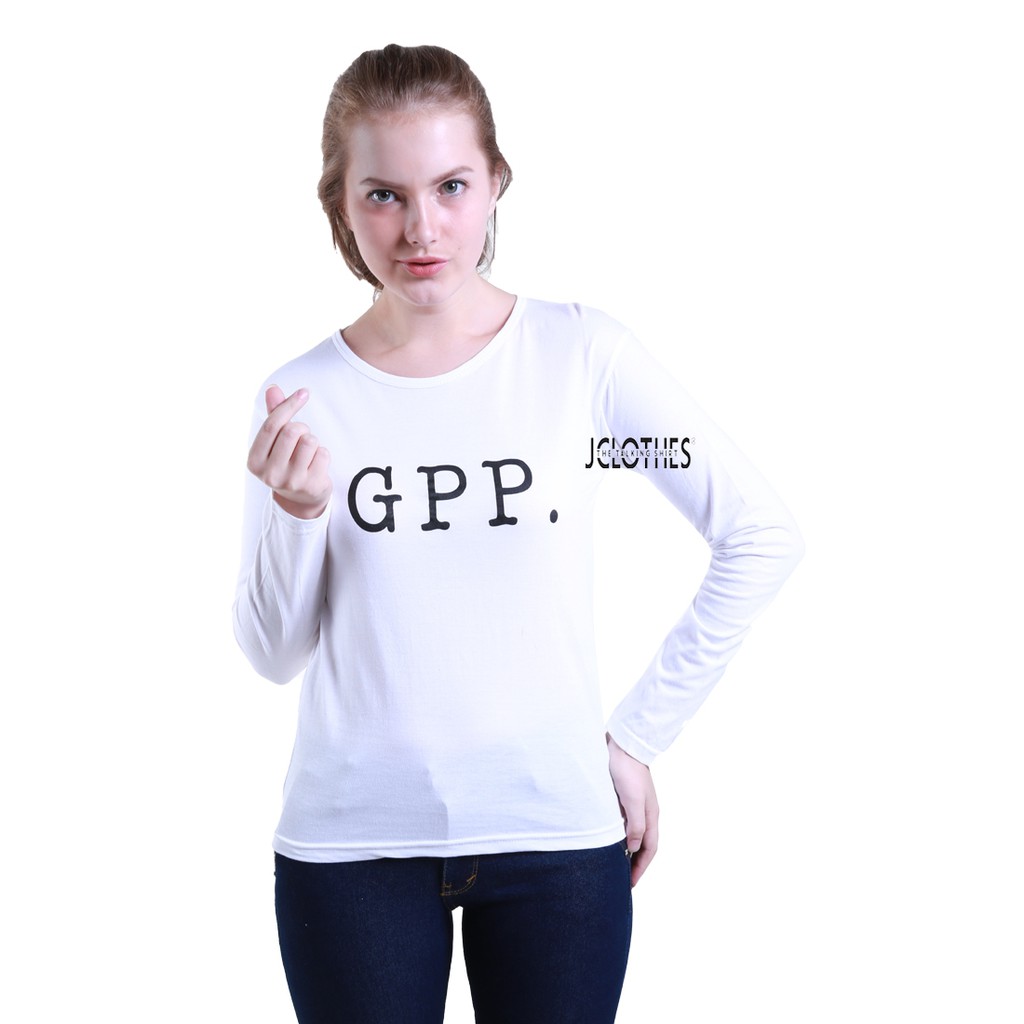 Kaos Wanita / Kaos Cewe / T-Shirt Wanita Lengan Panjang GPP - Putih