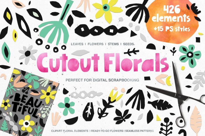 426 Cutout Floral Elements - Photoshop &amp; Illustrator