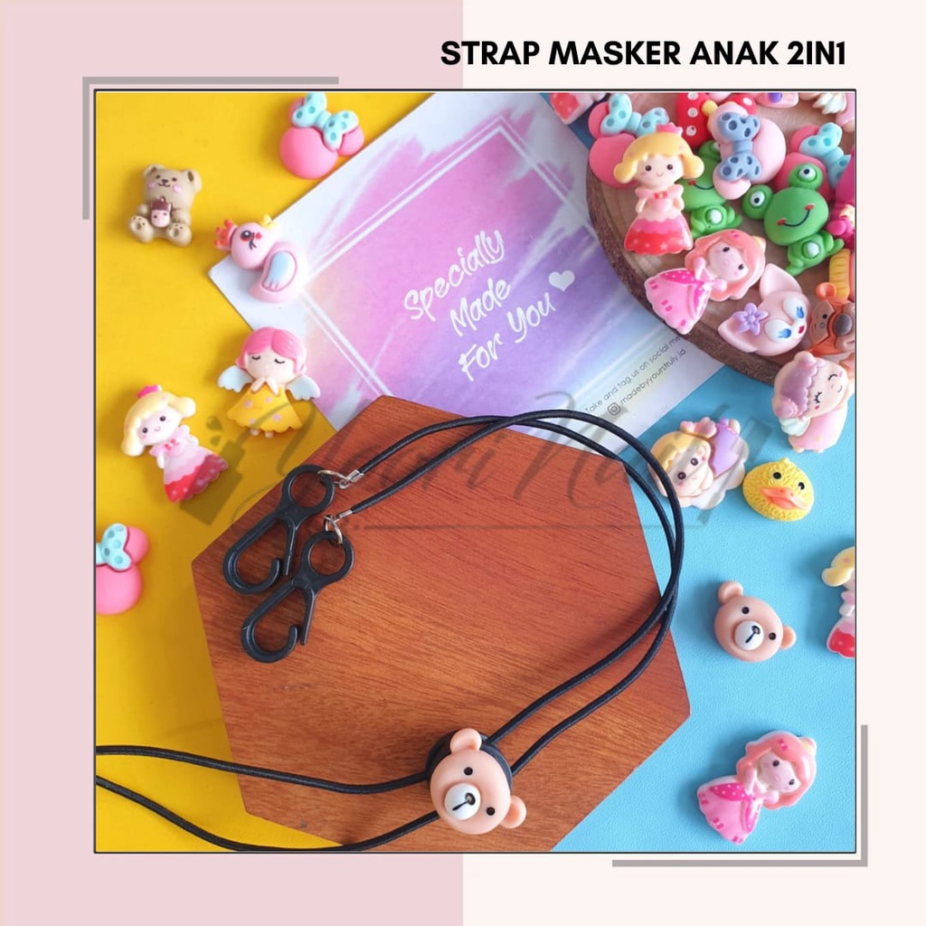 strap mask 2in1 tali masker kalung 2in1 connector konektor hijab anak karater kartun princess