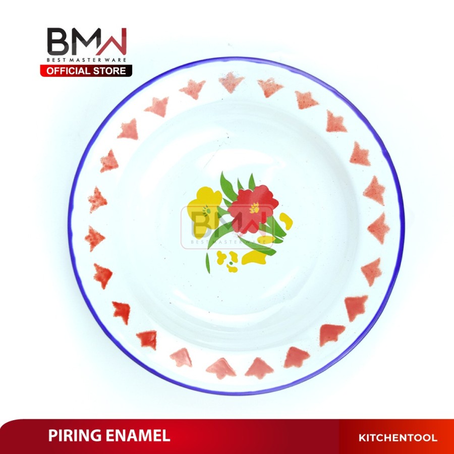 Piring Enamel 22 CM Kaleng Seng ayam jago/BUNGA Jadul Vintage