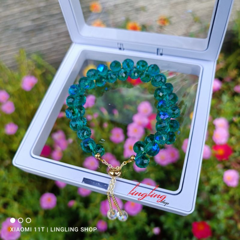 Gelang kristal serut,gelang kristal serut korea,gelang kristal tali elastis free BOX-6