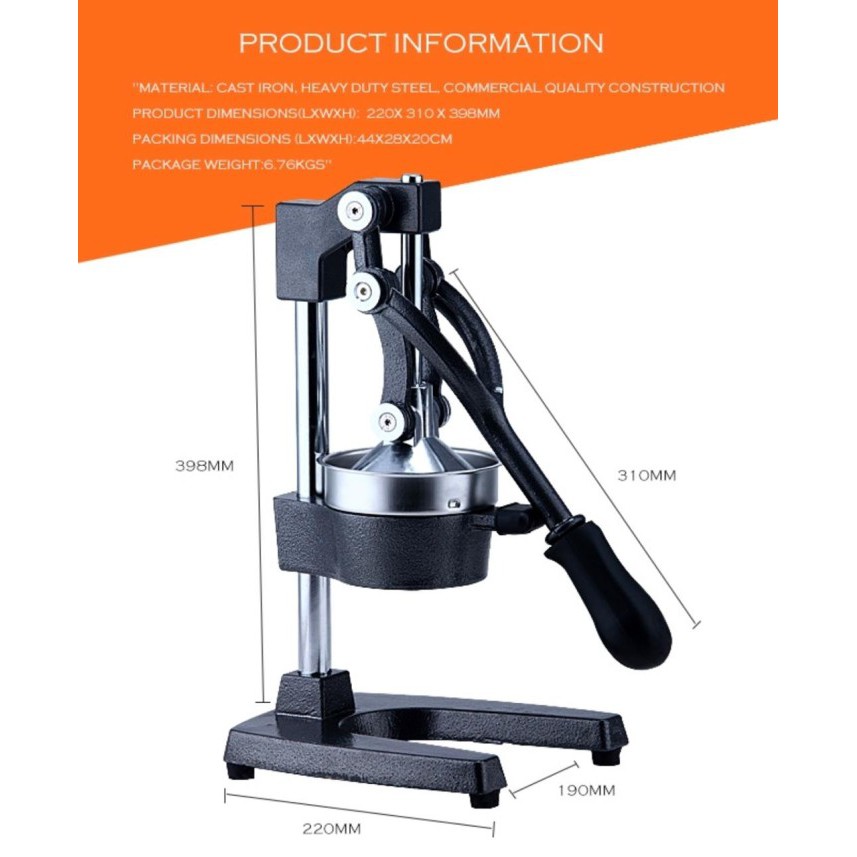 Alat Pemeras Jeruk Manual Press Buah Pembuat Jus Besi Stainless J02