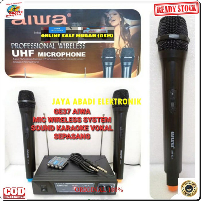 G37 Aiwa naiwa mic karaoke wireless system mik wireles mikrophone profesional pro suara audio sound vokal vocal panggung dj studio G37  Bisa DI SEGALA JENIS SOUND AUDIO SYSTEM  1RECEIVER +2 MIC PEGANG  jarak 20 - 30 meter  suara bagus, jernih dan empuk da