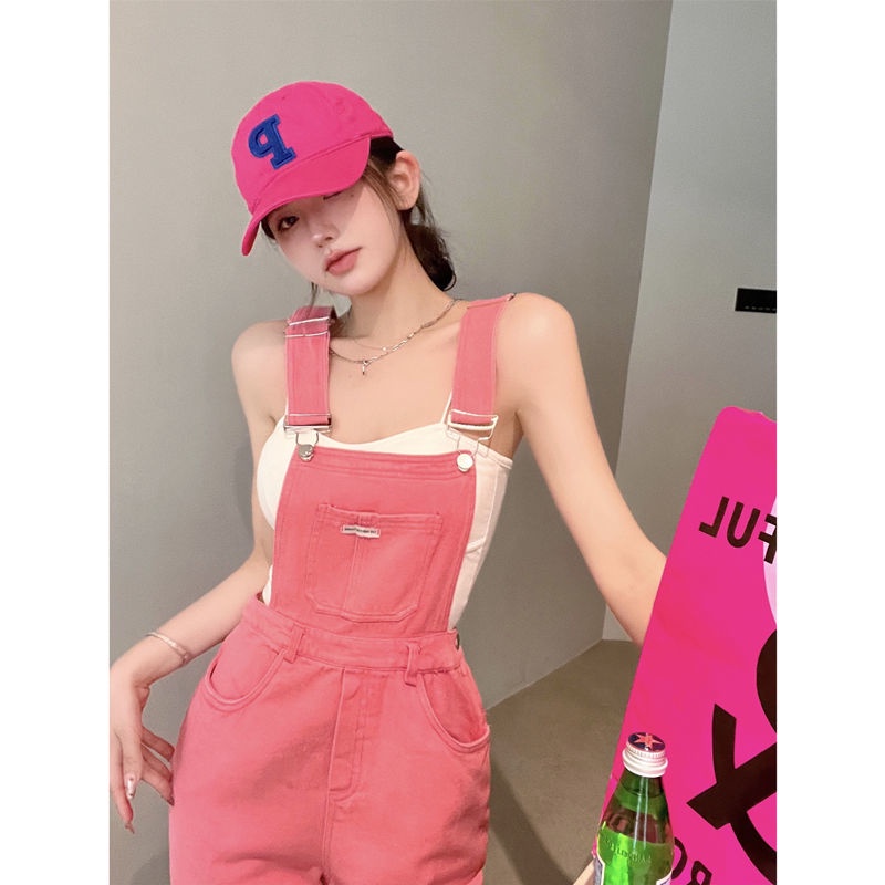 Suhao High-waist pink overalls hitam musim panas baru overalls Wanita overalls celana panjang