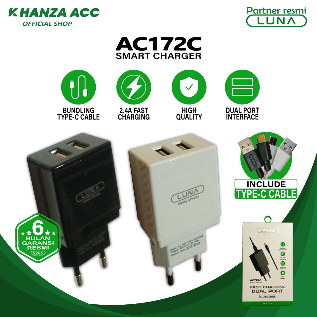 KHANZAACC Charger LUNA AC172M / AC172C Dual Output 2.4 Fast Charging Original