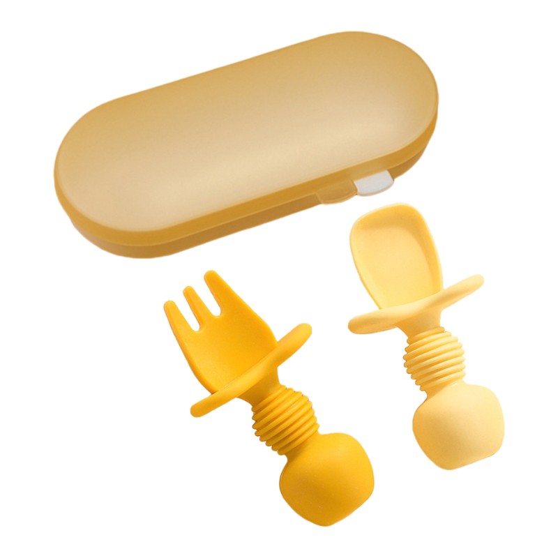 Mary 2pcs / Set Mainan Teether Sendok + Garpu Bahan Silikon Anti Slip Bpa Free Untuk Bayi Belajar Makan
