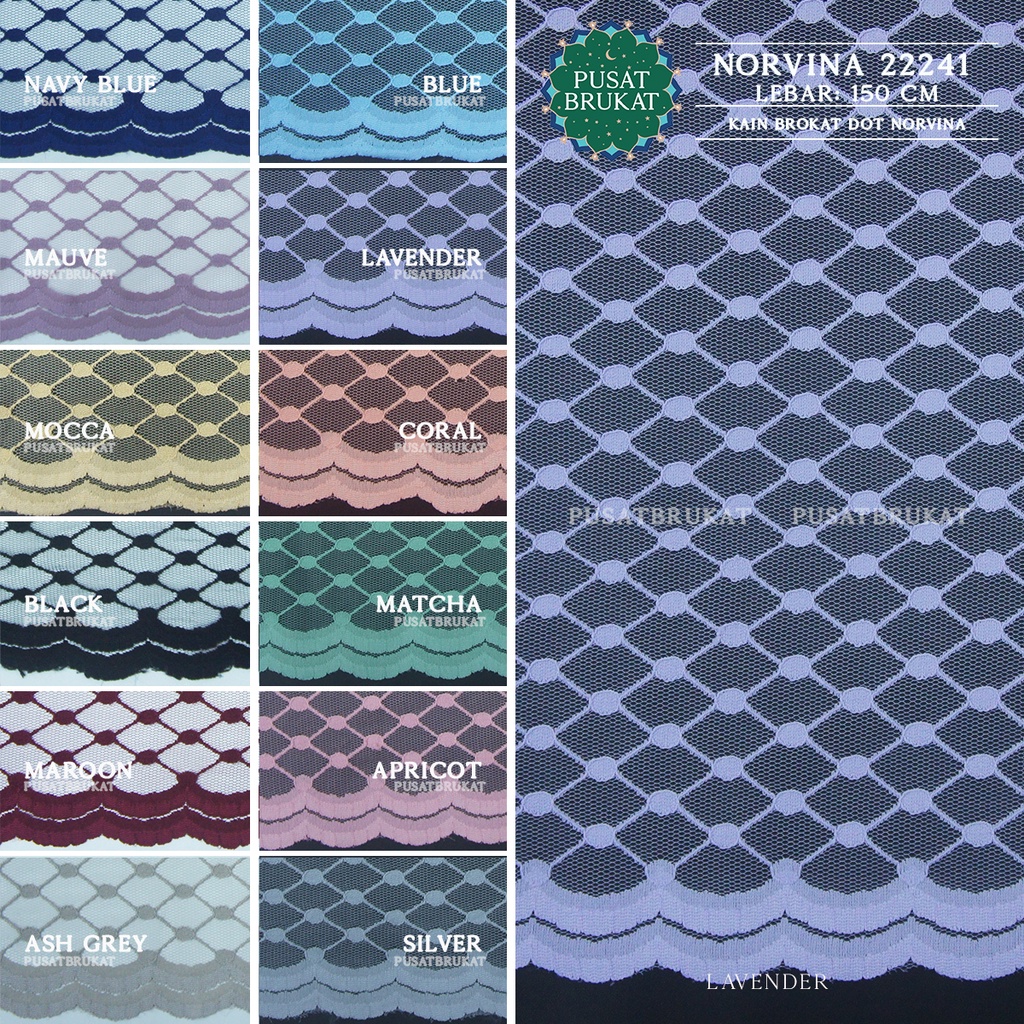 KAIN BROKAT NORVINA 22241 / BRUKAT TULLE MOTIF DIAMOND KOTAK DOT NORVINA, LEBAR 150CM [harga per 0.5]