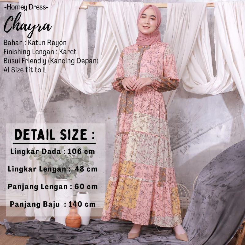 Homey Dress Motif Gamis Dewasa Chayra Terbaru Bahan Katun Rayon Premium Nyaman Dipakai | Bisa Cod