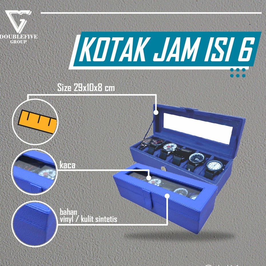 Kotak Jam / Box Jam / Tempat Penyimpanan Jam / Watch Box Oraganizer isi 6 Biru Polos