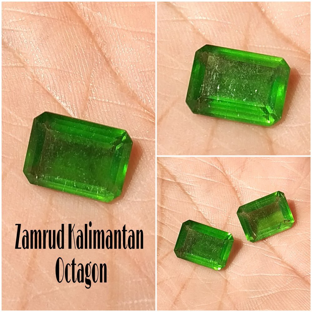 BATU PERMATA NATURAL ZAMRUD KALIMANTAN CUTING OCTAGON