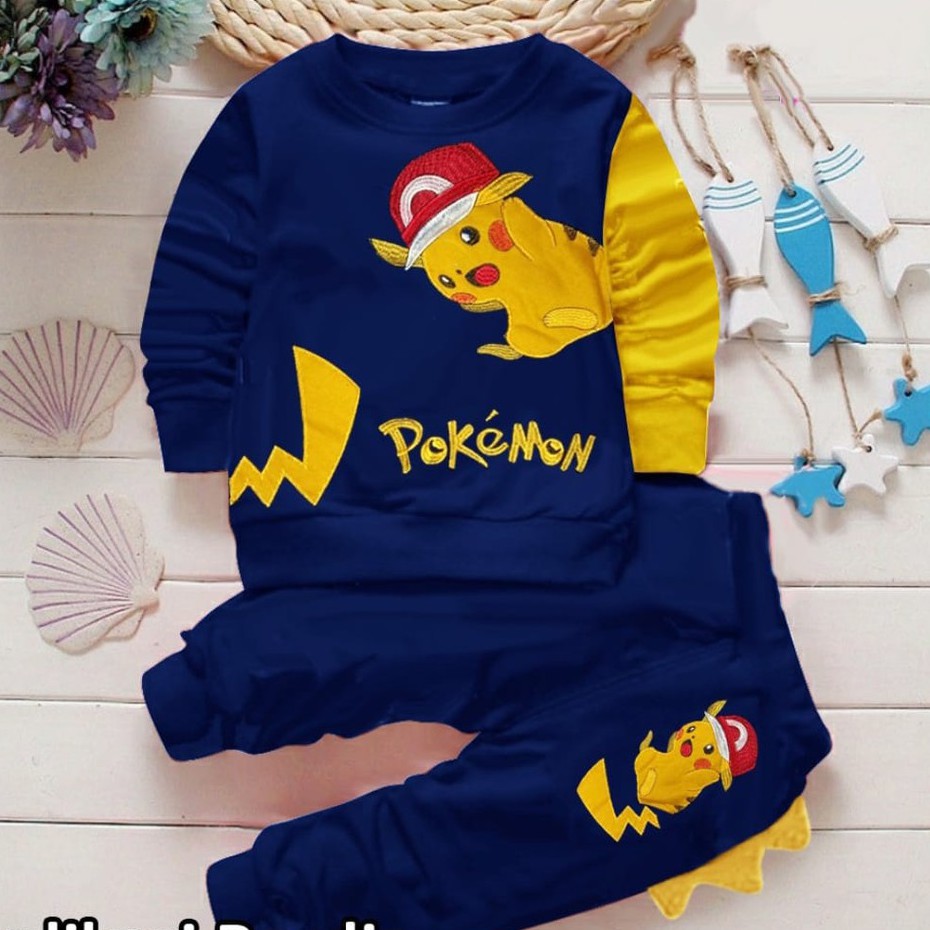 Setelan anak pokemon sweater joger 1-6 Tahun termurah Unisex