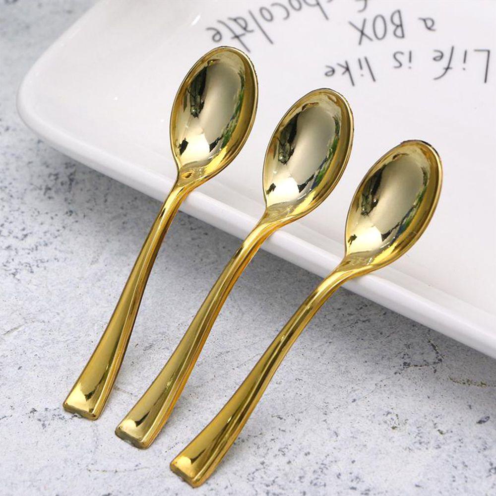 Preva 24PCS Sendok Mini Set Sekali Pakai Menirukan Logam Sendok Garpu Dessert Spoon