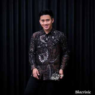 Kemeja Batik Pria Lengan Panjang Motiv Black Vinic Seragam Guru Dan Kantor Bahan Katun Adem Di Pakai Serap keringat