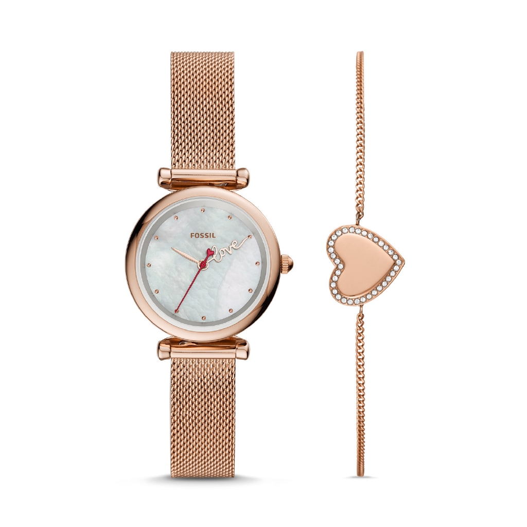 Fossil Carlie Mini Three-Hand Rose Gold-Tone Stainless Steel Watch ES4867SET Jam Tangan Wanita